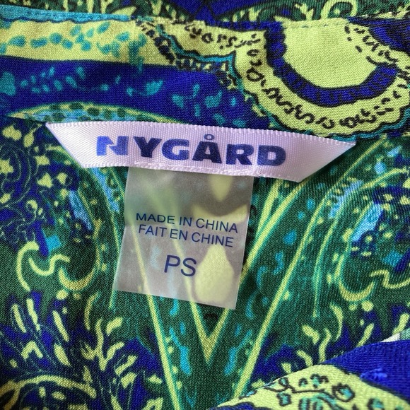 Nygard Button Front Roll Tap Sleeve Tie Front Blue Green &‎ Paisley Petite Small - Picture 9 of 10